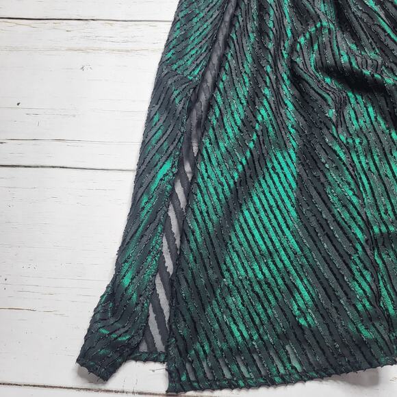 ModCloth Your Time to Shine Maxi Dress Emerald Green Black Metallic Stripe Small - Picture 8 of 11
